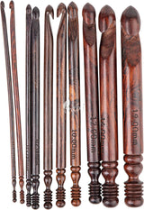 Rosewood Jumbo Crochet Hook Set Handmade, 15 Sizes Upto 25MM Wooden Crochet Hooks for Knitting, Size Engraved - Wooden Yarn Bowl Crochet Hook Accessories (Set of 7 3.5-10mm, Rosewood)