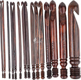 Rosewood Jumbo Crochet Hook Set Handmade, 15 Sizes Upto 25MM Wooden Crochet Hooks for Knitting, Size Engraved - Wooden Yarn Bowl Crochet Hook Accessories (Set of 7 3.5-10mm, Rosewood)