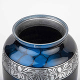 Handcrafted Silver Cremation Urn – Classic Royal Wings Blue Design – Suitable for Adult Men & Women, Mom & Dad