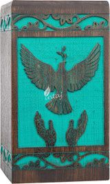INTAJ Handmade Rosewood Urn for Human Ashes, Peaceful Bird Wooden Urns for Ashes Hand-Crafted, Funeral Cremation Urn, Pet Dog Urns for Ashes (Teal Gree, Large - 11.25Hx6.25W (250 Cu/in))