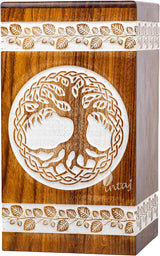 INTAJ Handmade Rosewood Urn for Human Ashes - Adult Tree of Life Wooden Urns Hand-Crafted - Heart Funeral Cremation Urn for Dogs Engraved (Celtic White Rosewood, Large - 11.25Hx6.25W (250 Cu/in))