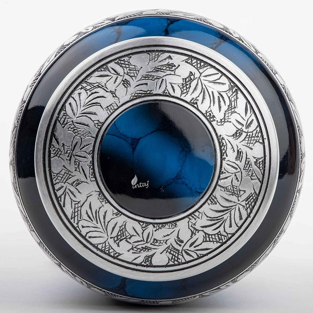 Handcrafted Silver Cremation Urn – Classic Royal Wings Blue Design – Suitable for Adult Men & Women, Mom & Dad