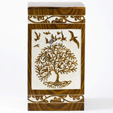 Handmade Rosewood Urn for Human Ashes | Tree of Life Wooden Urns Hand-Crafted - Funeral Cremation Urn for Ashes (Antique Bird Tree, Keepsake - 100 Cu/in)