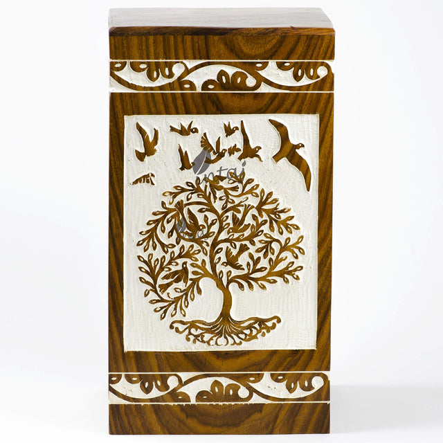 Handcarved Wooden Cremation Urn – Tree of Life – Suitable for Adult Men & Women – 250lbs