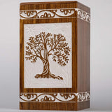 INTAJ Cremation Urn for Human Ashes - Wooden Urn Box for Ashes Handcrafted - Tree of Life Memorial Urn Funeral Cremation Urns (XL (14x7.5) 640 CuIn, Antique Rosewood Tree)