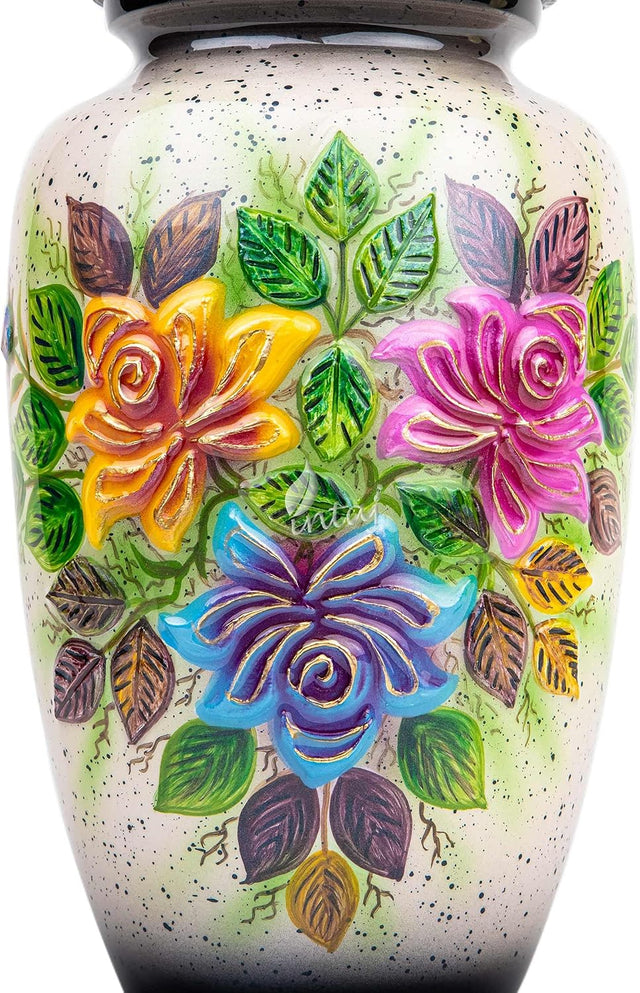 Handcrafted Floral Cremation Urn – Lotus Rainbow Design – Suitable for Adult Men & Women, Mom & Dad