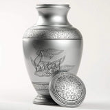 INTAJ Royal Silver Cremation Urn for Human Ashes - Adult Funeral Urn Handcrafted - Affordable Urn for Ashes - Large Urn Deal (Arcadia Black, Adult)