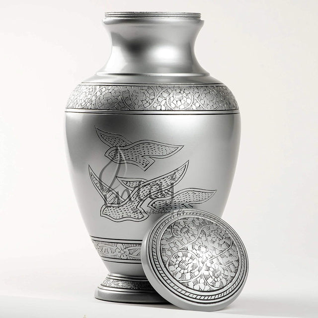 INTAJ Royal Silver Cremation Urn for Human Ashes - Adult Funeral Urn Handcrafted - Affordable Urn for Ashes - Large Urn Deal (Arcadia Black, Adult)
