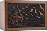 INTAJ Cremation Urn for Human Ashes Adult Male Female - Tree of Life Wooden Box Urn for Ashes - Handmade Decorative Funeral Urn (Customised Tree Birds, L (9x6x5) 185 Cu/in)