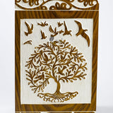 Handmade Rosewood Urn for Human Ashes | Tree of Life Wooden Urns Hand-Crafted - Funeral Cremation Urn for Ashes (Antique Bird Tree, Keepsake - 100 Cu/in)