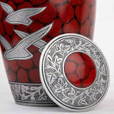 Handcrafted Silver Cremation Urn – Classic Royal Wings Red Design – Suitable for Adult Men & Women, Mom & Dad