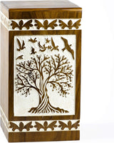INTAJ Wooden Urns for Human Ashes Adult Male Female Tree of Life Cremation Urn Box and Casket for Ashes Men Women Child Pets Cat Dog Urn Burial Funeral Memorial Urns for Ashes Holds 250 Cubic Inch