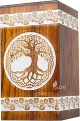INTAJ Handmade Rosewood Urn for Human Ashes - Adult Tree of Life Wooden Urns Hand-Crafted - Heart Funeral Cremation Urn for Dogs Engraved (Celtic White Rosewood, X-Small - 7.50Hx4.25W (100 Cu/in))