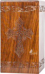 INTAJ Wooden Urn for Human Ashes, Adult Rosewood Grace and Mercy Cross Funeral Cremation Urn for Ashes - Burial Urn Box (Latin Cross, Medium - 9.5Hx5.5W (180 Cu/in))