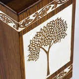 INTAJ Handmade Rosewood Urn for Human Ashes Adult Funeral Urn - Tree of Life Wooden Urn Hand-Crafted - Funeral Cremation Urn for Pets - Wooden Box (Medium (180 Cu/in), Antique Pyramidal Tree)