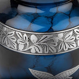Handcrafted Silver Cremation Urn – Classic Royal Wings Blue Design – Suitable for Adult Men & Women, Mom & Dad