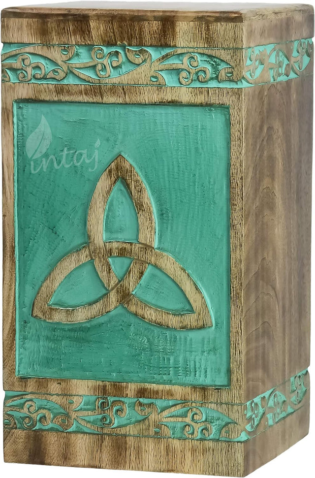 INTAJ Handcrafted Wooden Urns for Human Ashes Adult - Large Cremation Urns for Pet Ashes for Dogs/Cats - Celtic Knot Funeral Urn for Your Loved Ones, Wood Box Urn (N&G - Antique, Medium - 150 Cu/in)