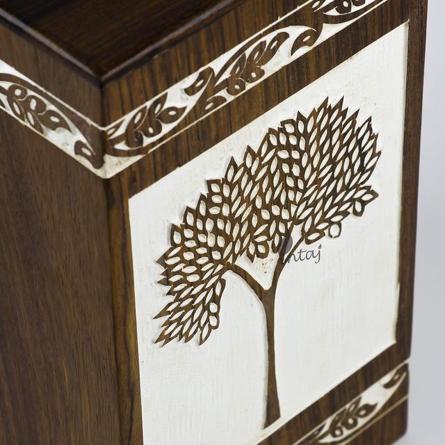 Handmade Rosewood Urn for Human Ashes | Tree of Life Wooden Urns Hand-Crafted - Funeral Cremation Urn for Ashes (Pyramidal Tree of Life, Medium - 150 Cu/in)