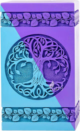INTAJ Cremation Urns for Human Ashes Adult Male Female, Wooden Tree of Life Urns Box and Casket for Ashes Men Women Child, Large Burial Funeral Urns for Ashes, Skyblue Purple, XL(14x7.5'') 640Cu-In