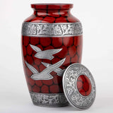 Handcrafted Silver Cremation Urn – Classic Royal Wings Red Design – Suitable for Adult Men & Women, Mom & Dad