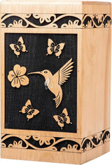 INTAJ Wooden Cremation Urn for Human Ashes, Adult Custom Rosewood Urn for Ashes, Humming Bird Funeral Cremation Urn Hand-Crafted (Beechwood, Medium - 9.5Hx5.5W (180 Cu/in))