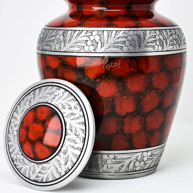 Handcrafted Cremation Urn – Cloud Red Design in Elite Cloud Blue & Silver – Suitable for Adult Men & Women, Mom & Dad – 200lbs Capacity