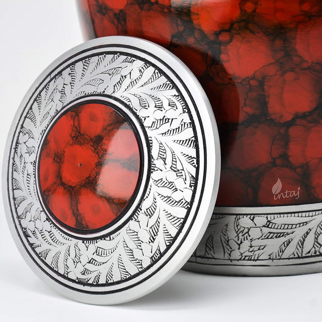 Handcrafted Cremation Urn – Cloud Red Design in Elite Cloud Blue & Silver – Suitable for Adult Men & Women, Mom & Dad – 200lbs Capacity