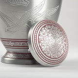 Handcrafted Cremation Urn – Arcadia Red Design in Royal Silver – Suitable for Adult Men & Women, Mom & Dad