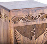 INTAJ Handmade Rosewood Urn for Human Ashes, Peaceful Bird Wooden Urns for Ashes Hand-Crafted, Funeral Cremation Urn, Pet Dog Urns for Ashes (Natural Rosewood, Add Personalization)