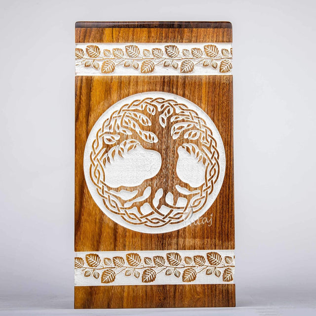 INTAJ Handmade Rosewood Urn for Human Ashes - Adult Tree of Life Wooden Urns Hand-Crafted - Heart Funeral Cremation Urn for Dogs Engraved (Celtic White Rosewood, Medium - 9.5Hx5.5W (180 Cu/in))