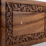 INTAJ Borders Wooden Urns for Human Ashes Adult Funeral Urn, Wooden Cremation Urns for Ashes Engraving, Wooden Box (M (7.5x5x3.75) 90 Cu/in, Custom Border Carved)