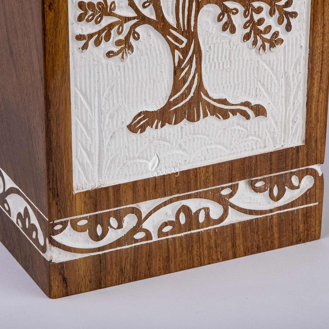 INTAJ Cremation Urn for Human Ashes - Wooden Urn Box for Ashes Handcrafted - Tree of Life Memorial Urn Funeral Cremation Urns (XL (14x7.5) 640 CuIn, Antique Rosewood Tree)