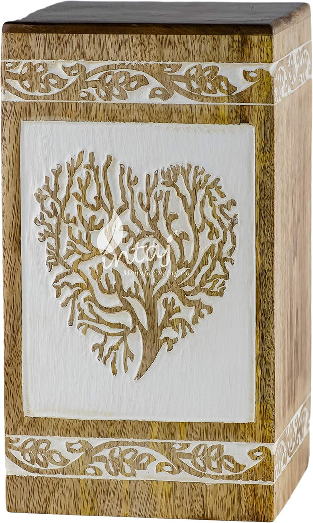 INTAJ Handmade Rosewood Urn for Human Ashes Adult Funeral Urn - Tree of Life Wooden Urn for Ashes Hand-Crafted - Funeral Cremation Urn for Pets (Keepsake (115 Cu/in), Antique Heart)