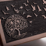 INTAJ Cremation Urn for Human Ashes Adult Male Female - Tree of Life Wooden Box Urn for Ashes - Handmade Decorative Funeral Urn (Customised Tree Birds, XL (11x7.5x6) 340 Cu/in)