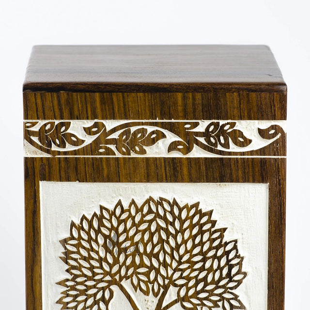Handmade Rosewood Urn for Human Ashes | Tree of Life Wooden Urns Hand-Crafted - Funeral Cremation Urn for Ashes (Pyramidal Tree of Life, Medium - 150 Cu/in)