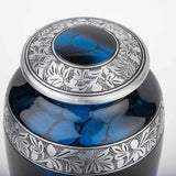 Handcrafted Silver Cremation Urn – Classic Royal Wings Blue Design – Suitable for Adult Men & Women, Mom & Dad