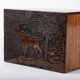 Handmade Wooden Cremation Urn – Deer Engraved – Suitable for Human Ashes – M (7.5x5x3.75, 110 Cu/in)