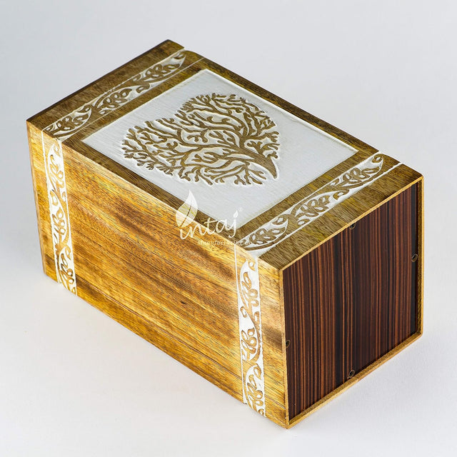 INTAJ Handmade Rosewood Urn for Human Ashes Adult Funeral Urn - Tree of Life Wooden Urn for Ashes Hand-Crafted - Funeral Cremation Urn for Pets (Keepsake (115 Cu/in), Antique Heart)