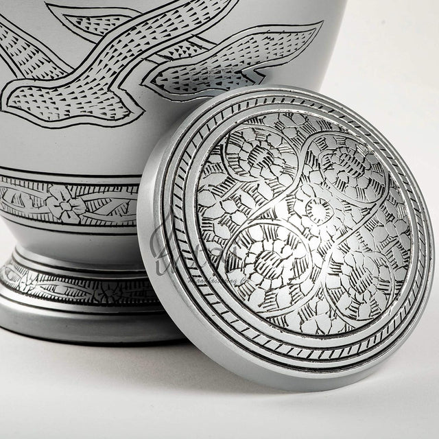 INTAJ Royal Silver Cremation Urn for Human Ashes - Adult Funeral Urn Handcrafted - Affordable Urn for Ashes - Large Urn Deal (Arcadia Black, Adult)
