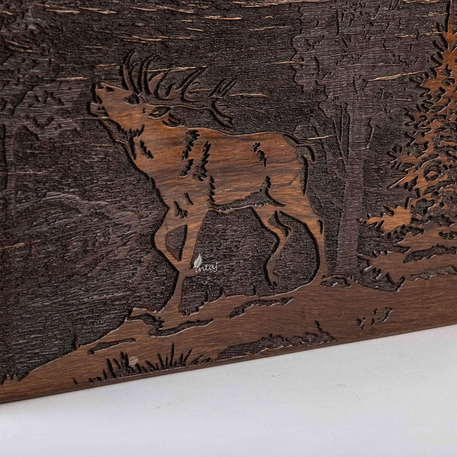 Handmade Wooden Cremation Urn – Deer Engraved – Suitable for Human Ashes – XL (11x7.5x6, 340 Cu/in)