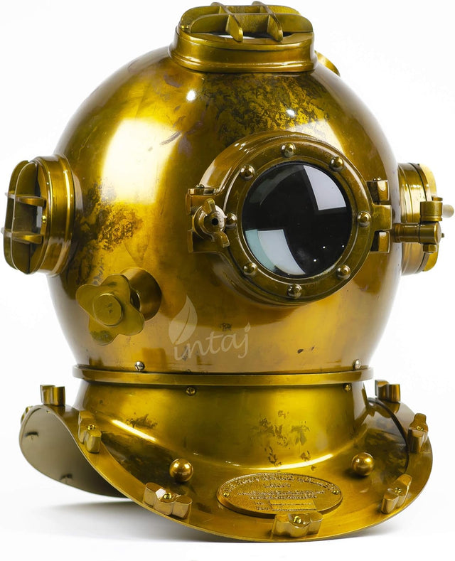 Handcrafted Antique Scuba Diving Helmet - Premium Home Decor Helmet for Diving Lovers - Marine US Navy Deep Sea Diver Diving Helmet (Antique Gold, Large)
