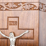 Handmade Rosewood Urn for Human Ashes - Adult Cross Carved Wooden Urns Hand-Crafted - Funeral Urn for Ashes - Burial Wooden Urn for Pets, Cats (3 Jesus, Large - 11.25Hx6.25W (250 Cu/in))