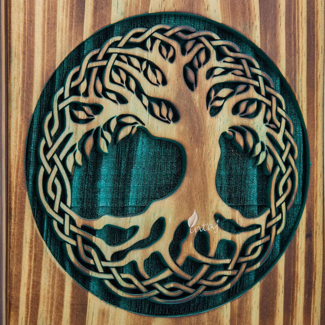 Handmade Rosewood Urn – Celtic Pine Tree of Life – Suitable for Adult & Dog Ashes – Small (8Hx4.75W, 115 Cu/in)