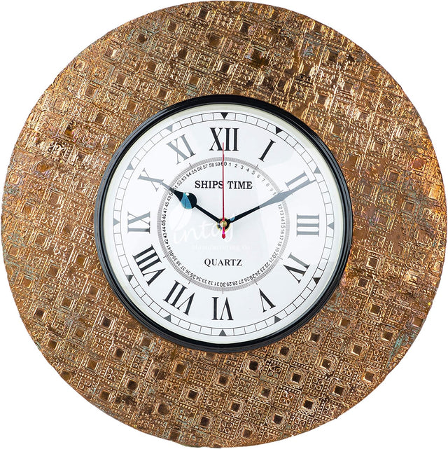 Wall Clock, Silent Non-Ticking Decorative Battery Operated Wall Clock for Living Room Home Office School, Round Home Decor Wall Clock (Universal - 14-8", Rustic Gold)