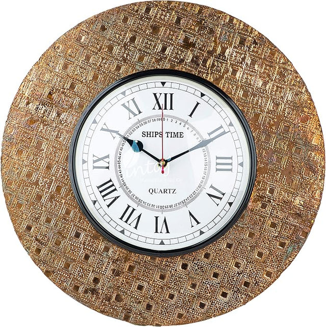 Wall Clock, Silent Non-Ticking Decorative Battery Operated Wall Clock for Living Room Home Office School, Round Home Decor Wall Clock (Universal - 14-8", Rustic Gold)