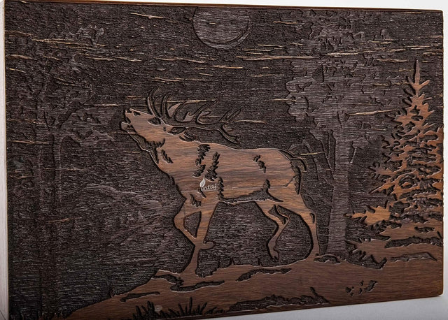 Handmade Wooden Cremation Urn – Deer Engraved – Suitable for Human Ashes – XL (11x7.5x6, 340 Cu/in)
