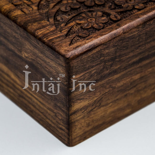 Handcarved Wooden Cremation Urn – Tree of Life Design – Suitable for Adult Men & Women – 90lbs Capacity