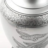 INTAJ Royal Silver Cremation Urn for Human Ashes - Adult Funeral Urn Handcrafted - Affordable Urn for Ashes - Large Urn Deal (Arcadia Black, Adult)