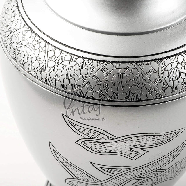 INTAJ Royal Silver Cremation Urn for Human Ashes - Adult Funeral Urn Handcrafted - Affordable Urn for Ashes - Large Urn Deal (Arcadia Black, Adult)