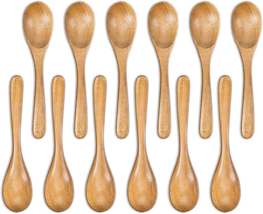 Handcrafted Wooden Spoons – 12-Piece Set, 5-Inch Honey Spoons for Tea and Coffee – Tiny Hardwood Spoons for Stirring – Eco-Friendly Bamboo Utensils Set